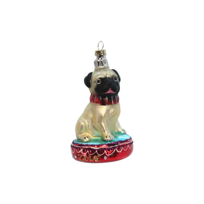 Gisela Graham Painted Glass Pug On Cushion Decoration - 11cm-2